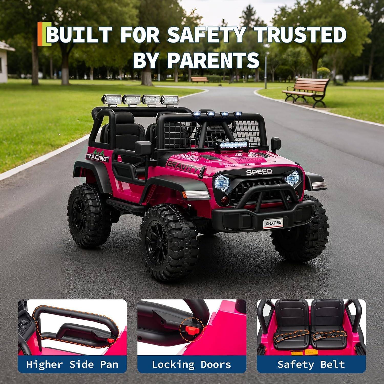 24V Ride on Car for Kids, 2 Seater Electric Truck with Parent Remote Control, Spring Suspension, 2 Speeds, LED Headlight & Music Player, Kids Electric Vehicle for Aged 3-8 Years, Pink