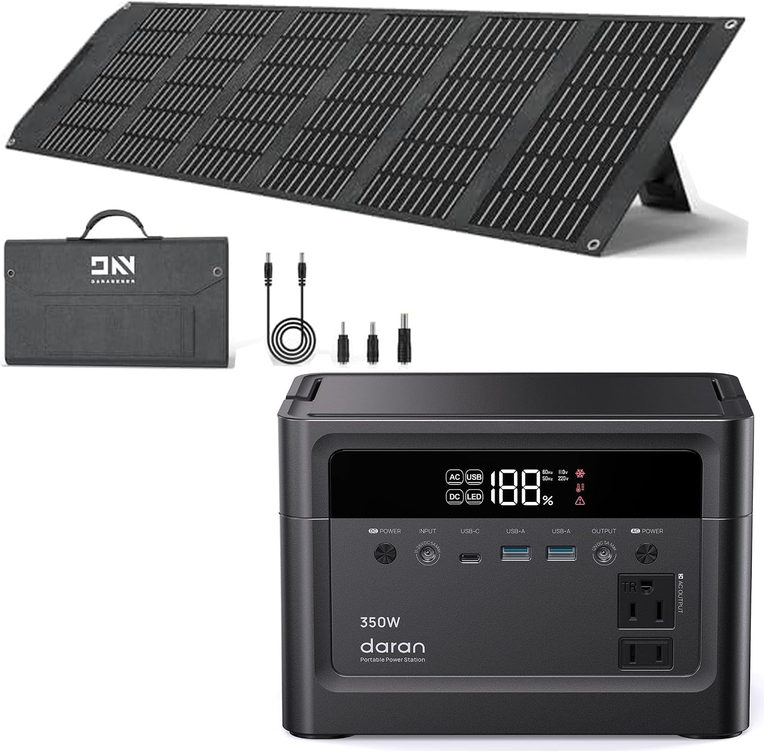 Portable Power Station, 288Wh (90,000mAh) LiFePO4 Battery with 100W Solar Panel