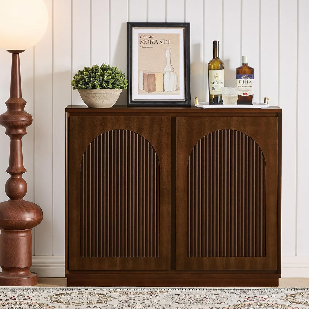 LKTART 39' Sideboard Buffet Cabinet,Narrow Credenza Storage for Entryway | Single Modular Storage Cabinet;Walnut Wood Credenza Storage Cabinet;Mid Century Modern Thin Entryway Cabinet for Living Room
