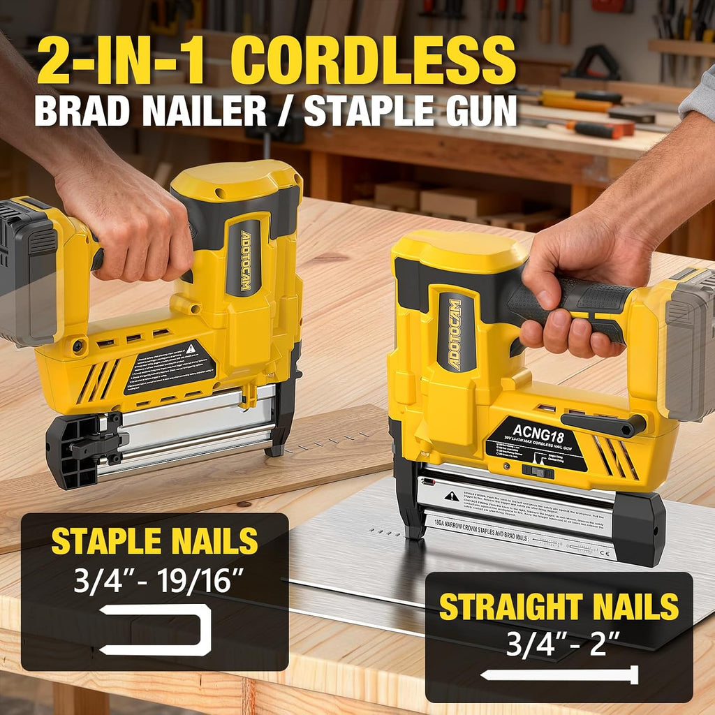 Cordless 2' Brad Nailer Compatible with DeWalt 20V Battery(No Battery), 2 in 1 Electric Nail Gun/Staple Gun,18GA Nail Gun Battery Powered with 1000 Nails/Staples for Woodworking & Home Improvement