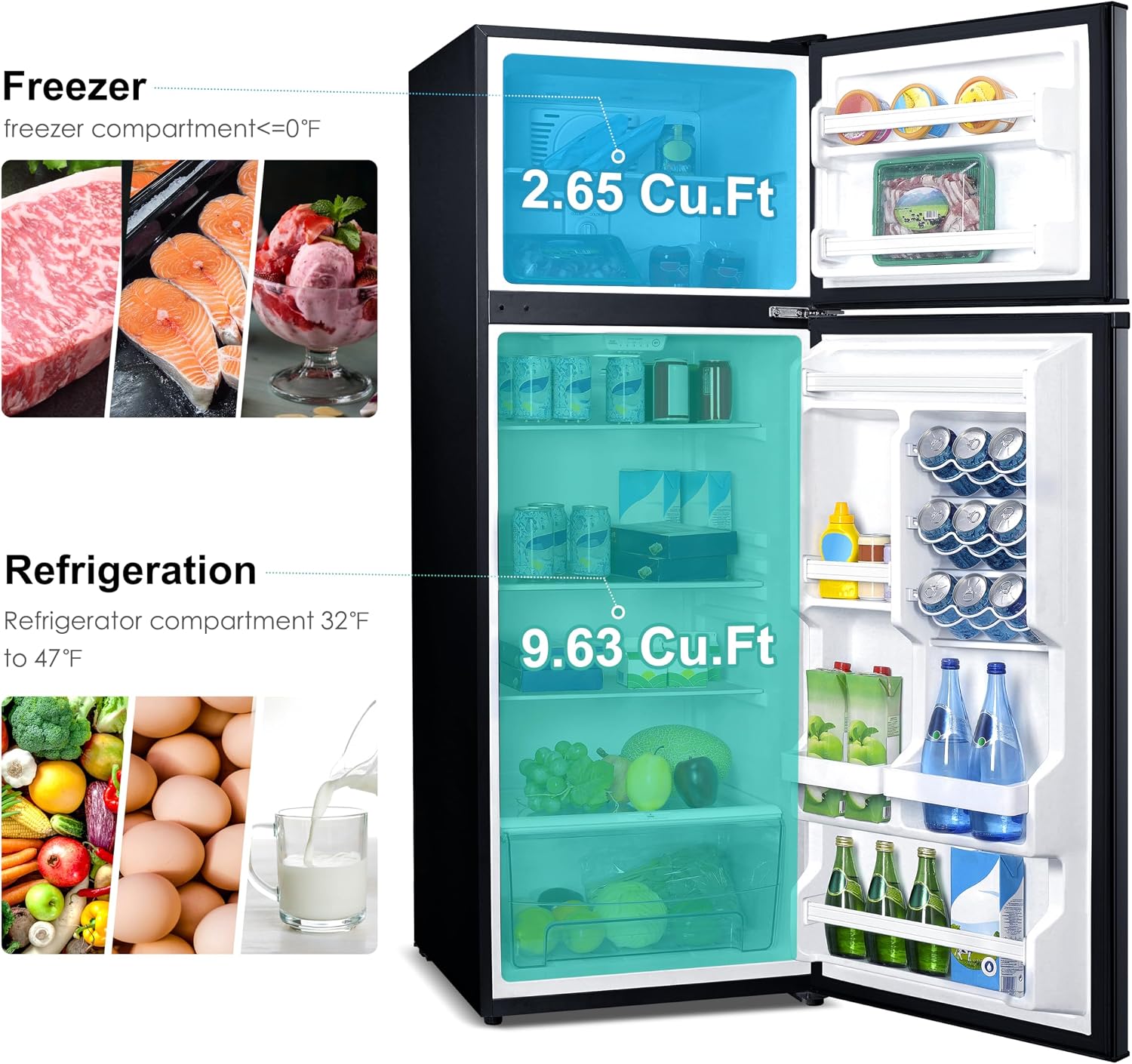 Galanz GLR10TBEEFR Retro Refrigerator with Top Freezer Frost Free, Dual Door Fridge, Adjustable Electrical Thermostat Control, 10 cu ft, Blue