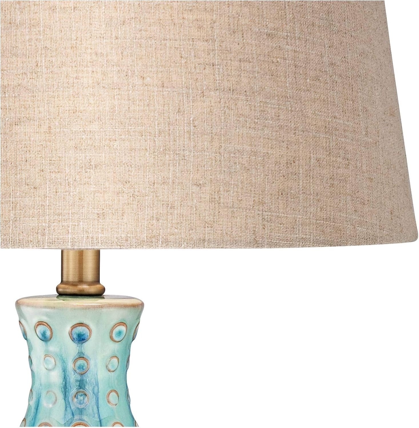 360 Lighting Mid Century Modern Style Vase 3-Way Table Lamp with Table Top Dimmer 26.5' High Teal Ceramic Tan Fabric Drum Shade for Living Room Bedroom House Bedside Home Office (Color May