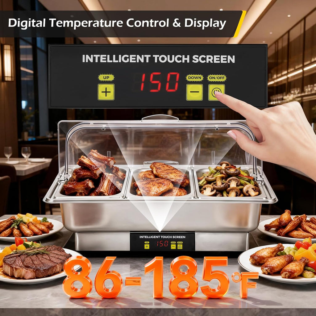 Dyna-Living Electric Chafing Dishes for Buffet, 9.5QT 1/3 Size Pan Chafing Dish Buffet Set 600W Electric Buffet Servers and Warmers with Temp Control Display Food Warmers for Parties Catering Buffet