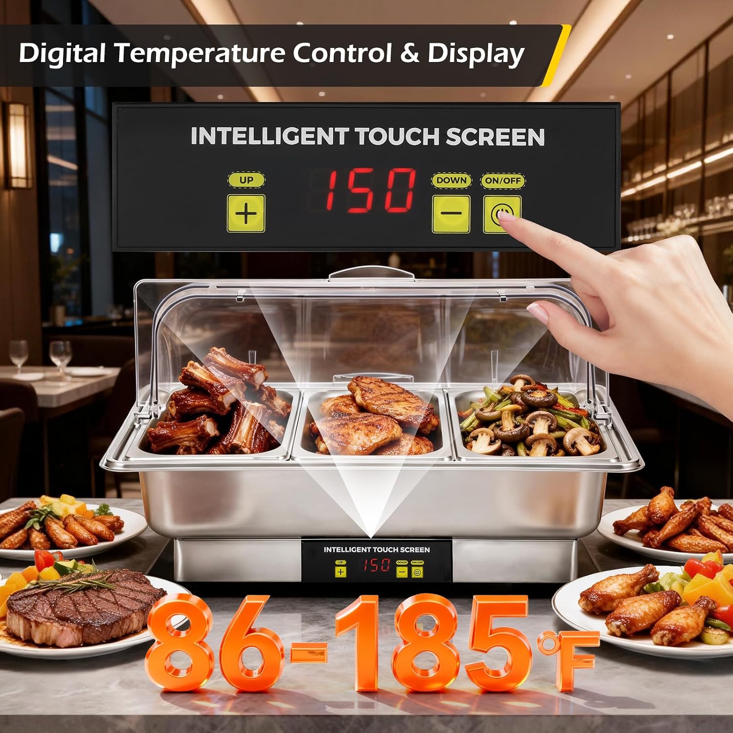 Dyna-Living Electric Chafing Dishes for Buffet, 9.5QT 1/3 Size Pan Chafing Dish Buffet Set 600W Electric Buffet Servers and Warmers with Temp Control Display Food Warmers for Parties Catering Buffet