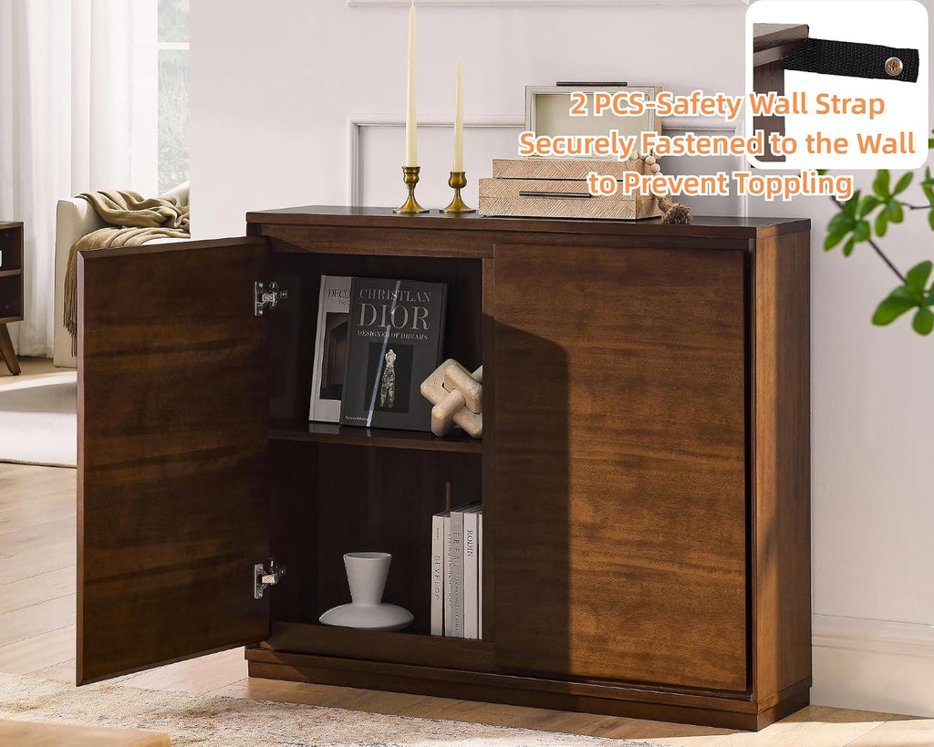 LKTART 39' Narrow Sideboard Buffet Cabinet,Thin Entryway Storage Cabinet | Walnut Wood Small Sideboard Storage Cabinet;Mid Century Modern Thin Entryway Cabinet for Living Room,Hallway,Small Space