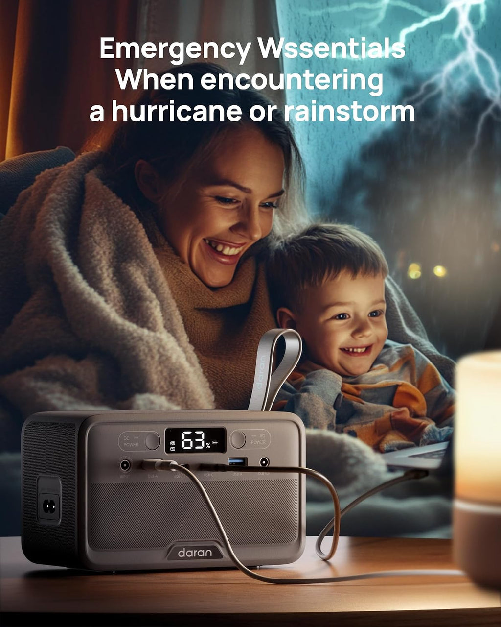 DaranEner Portable Power Station 100W(200W Peak) LiFePO4 Solar Power Bank, 89.6Wh Small Generator, Power Station with AC & PD Fast Charging for Camping,Home,Backup,Outdoor,Emergency,RV