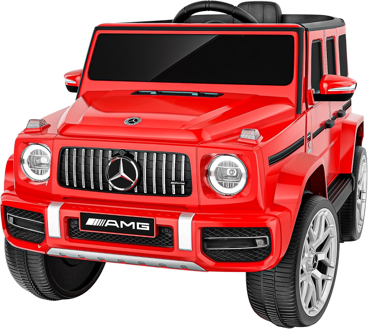 Licensed Mercedes Benz G63 Kids Electric Car, 12V G Wagon Ride on Car w/Safety High Window, Remote Control, 3 Speeds, Music Player, Horn & LED Lights for Toddlers (Red)