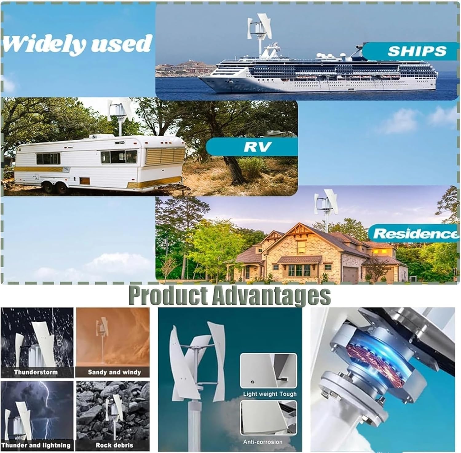 2000W Wind Turbine Vertical Wind Generator Kit,12V/24V/48V Wind Power Generator,High Efficiency Wind Turbine Generator, with Controller, for Hybrid Solar Wind System (48)