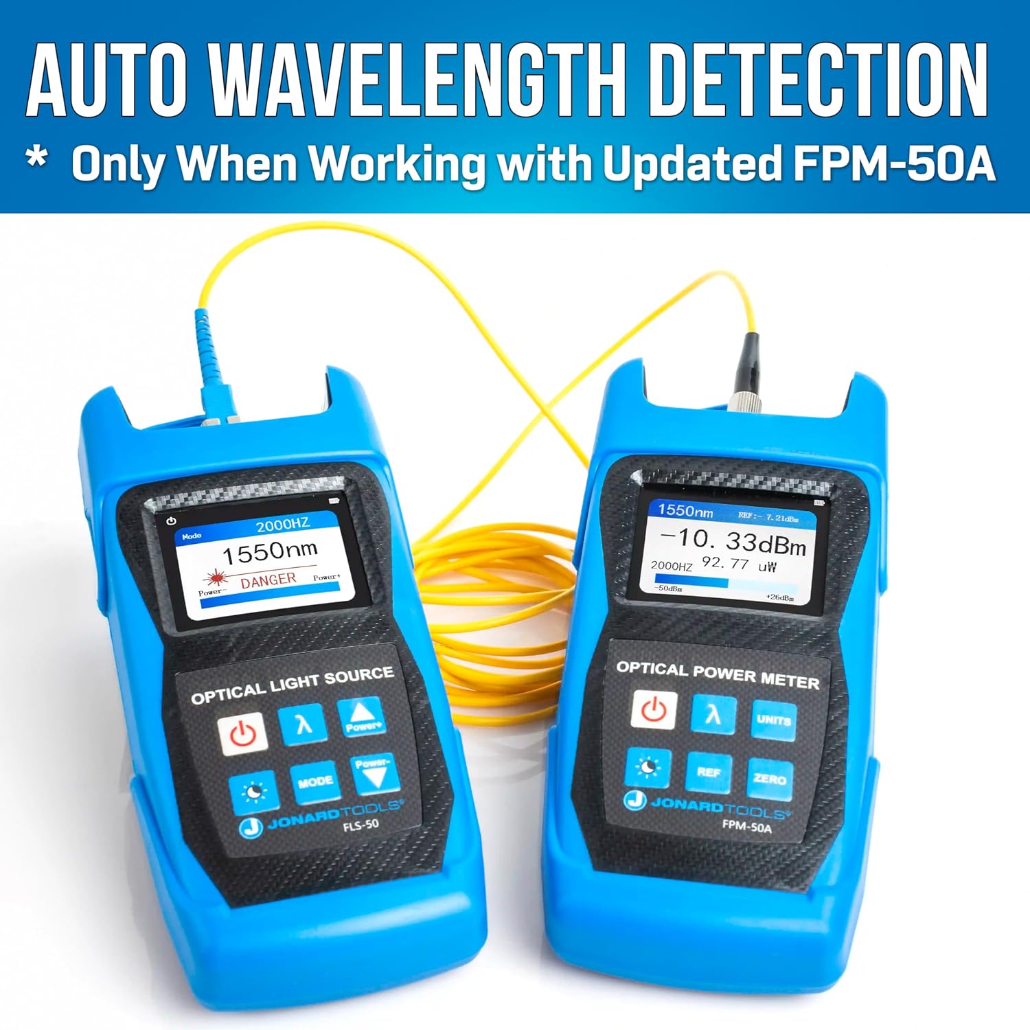 Jonard Tools FLS-50 Fiber Optic Light Source with Included FC/SC/LC (PC/UPC) Adapters for Single Mode Fiber Measurements (2025 Model)