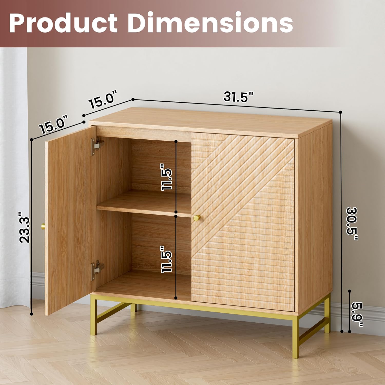Storage Cabinet with Doors and Adjustable Shelf, Sideboard Buffet Cabinet with Storage, Console Table & Credenza for Living Room, Kitchen, Dining Room