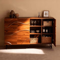 59' Modern Art Sideboard Cabinet with Storage, Sideboard Buffet Cabinet with Wave Relief Design & Metal Legs, Walnut Texture Storage Cabinet for Living Room, Dining Room