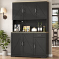 71' Tall Kitchen Pantry Storage Cabinet with Charging Station,Farmhouse Buffet Cabinet with Microwave Shelf,Large Kitchen Hutch Cabinet Doors & Drawer,Food Pantry for Dining Room,Living Room (Black)