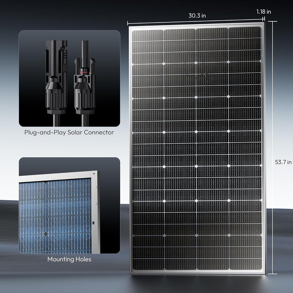 Epoch 200W Bifacial Solar Panels,16BB 12/24 Volt Monocrystalline Solar Panel, High-Efficiency Waterproof Solar Module for RV Camping, Boat, Marine,Off-Grid (200w Single)