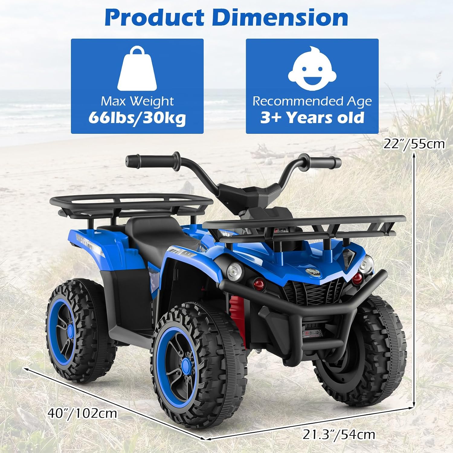 OLAKIDS 12V Kids ATV Quad with 2 Speeds, Spring Suspension, LED Lights, Music & Story Player, Big Tires, 2 Storage Spaces, Ride On Car for Boys Girls Ages 3+(12V, Blue)