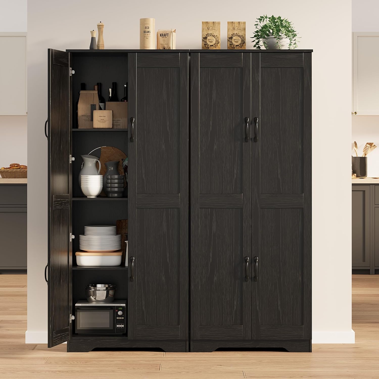 GAOMON Adjustable Shelf Storage Cabinet 60' Tall Black, 2-Door Pantry with Shelves for Kitchen Organization, Bathroom Storage, Living Room