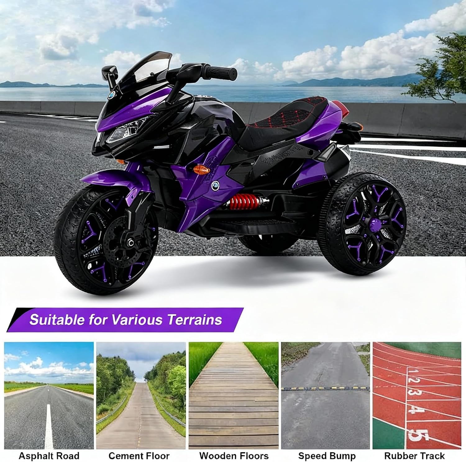 12V Kids Electric Motorcycle with Training Wheels | Plastic, PU seat, manual throttle, foot brake, USB, MP3, phone link, light-up wheels, ages 3-6, 45.3 W x 23.2 D x 28.7 H in
