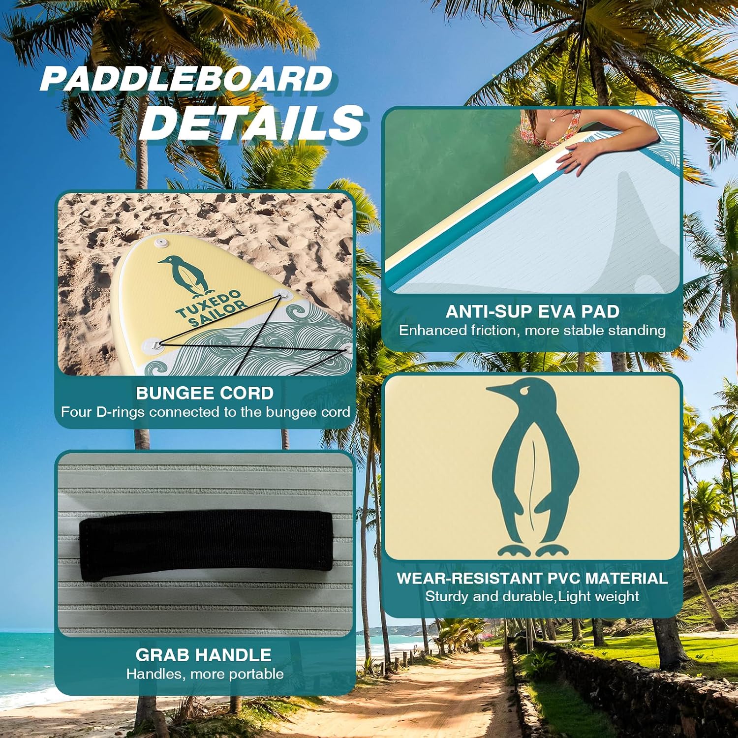 Tuxedo Sailor 10'6'×33'×6' Inflatable Stand Up Paddle Board with Premium SUP Accessories,Adults & Youth for All Skill Levels, Included with Board, Paddle, Pump, Fins, Backpack Green Paddleboard