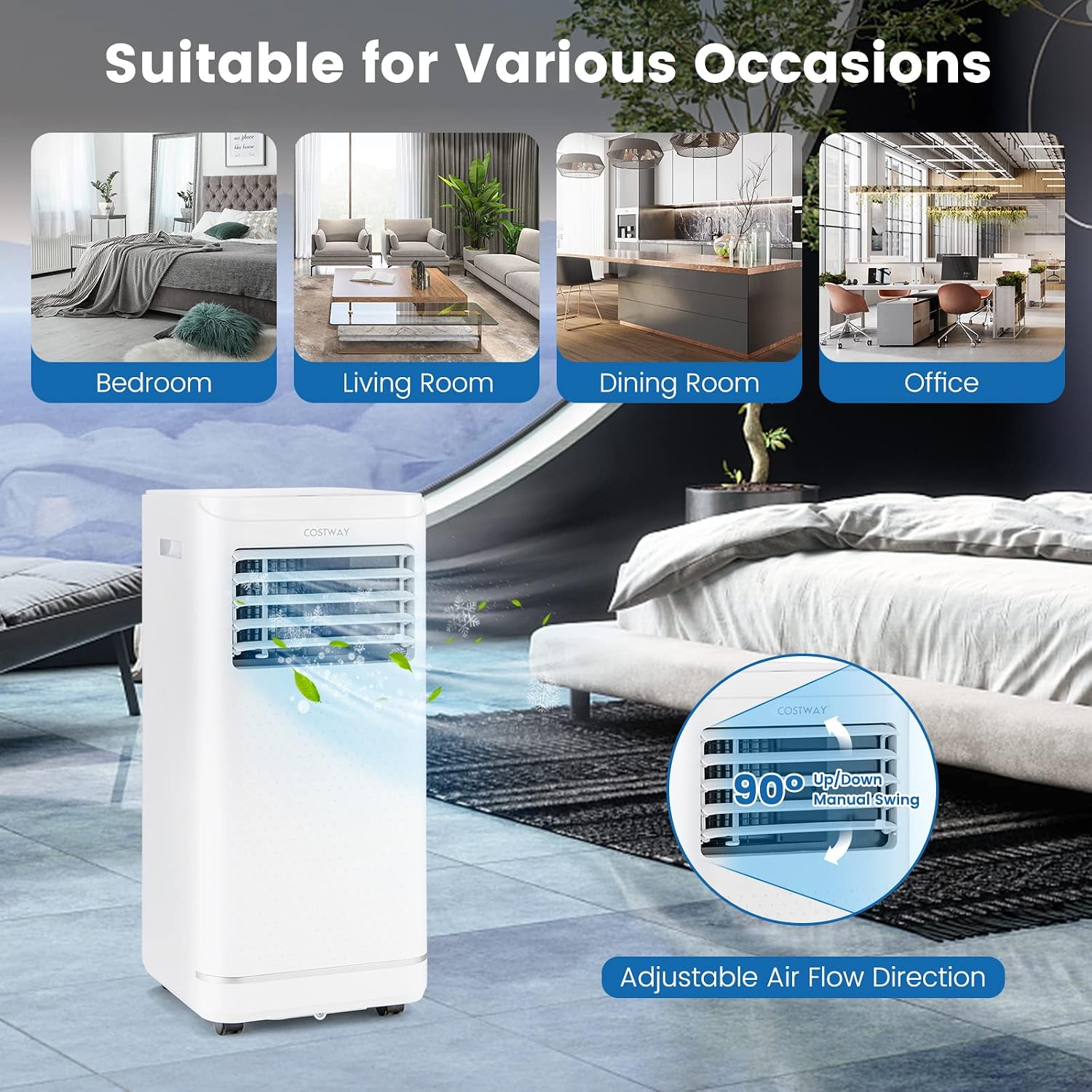 COSTWAY 10000 BTU Portable Air Conditioner, Personal AC Unit with Dehumidifier & Fan Mode, Sleep Mode, 24H Timer, LED Display, Child Lock, Remote Control, Cool Rooms up to 350 Sq.Ft (10000BTU)