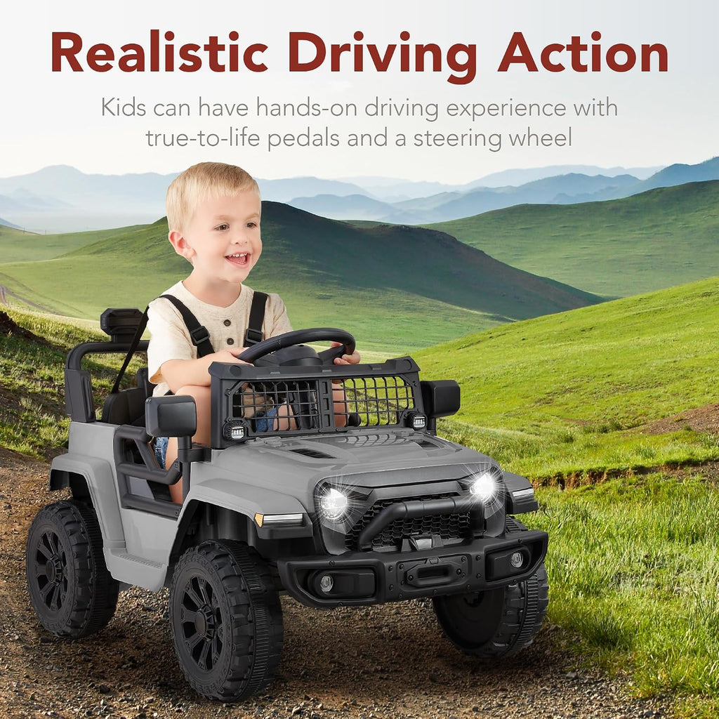 Best Choice Products 6V Kids Ride On Toy, Mini Truck, Electric Play Car w/Parent Remote Control, 4-Wheel Suspension, LED Lights, 2 Speeds, Functional Horn, 3.1MPH Max Speed - Light Gray