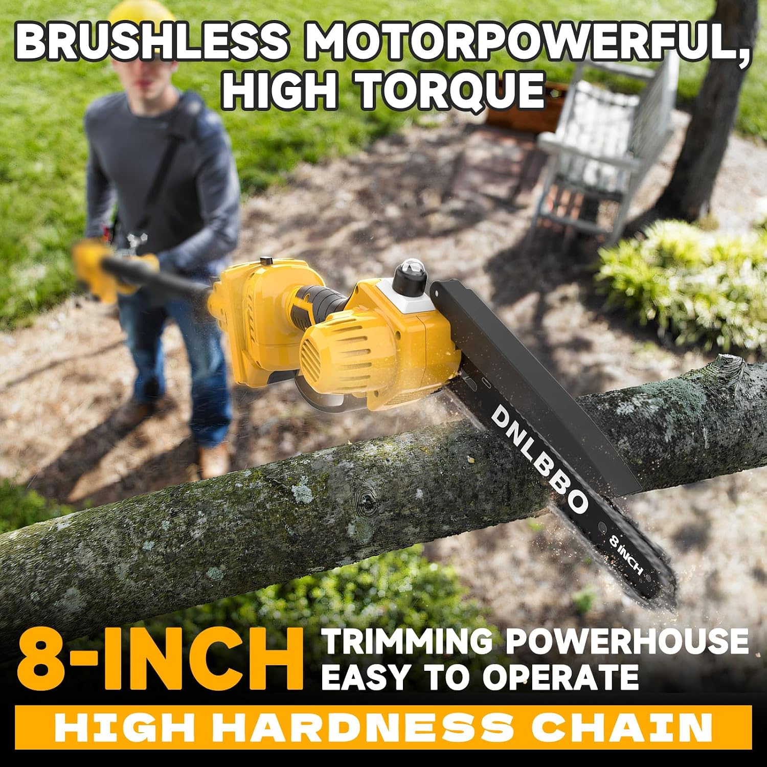 Electric Pole Saws for Tree Trimming, 8 Inch Brushless Mini Chainsaw with 9.5FT Extension Pole, 16Ft Reach, 4.0Ah Battery, Auto Oiling, Cutting speed 35FT/S, Tree Trimmer for Branch Limb Cut