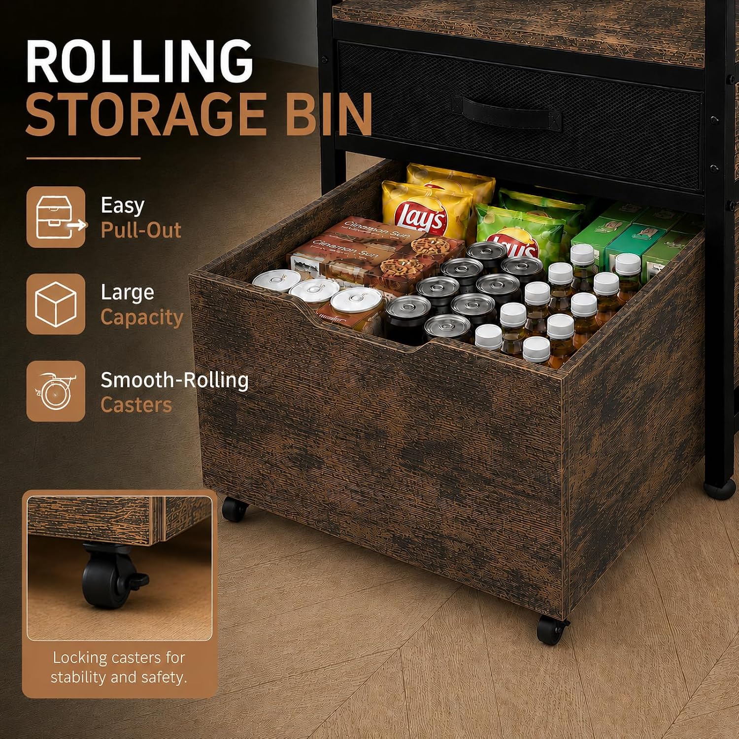 Mini Fridge Stand with Storage Drawer for Dorm Room, 220 lb Heavy Duty Refrigerator Stand with Power Outlet and Pull-Out Basket, Small Fridge Table for Apartment, office, Kitchen, Retro Brown