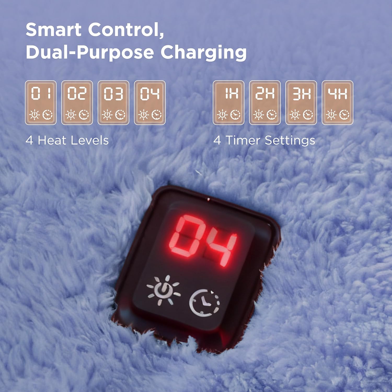 Bedsure Cordless Wearable Heated Blanket - Fluffy Electric Blanket Hoodie with 20000mAh Battery Pack, Portable USB Heated Shawl as Winter Gifts for Women Mom, 4 Heat Levels & 4 Timers, 55'x69', Blue