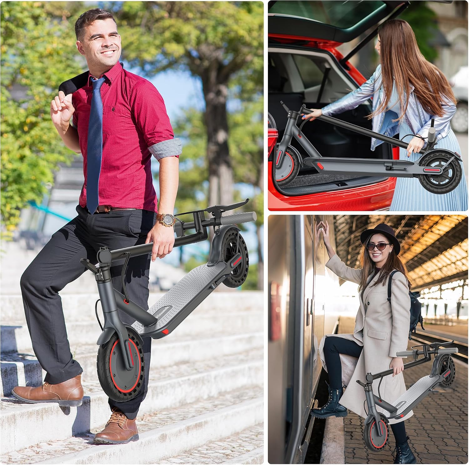 Alloweek Electric Scooter for Adults – 350W/500W Motor, 19 MPH/22Mph Top Speed, 21-52 Miles Range, 8.5'/10 inch Tires, Folding E-Scooter with Dual Suspension and Braking System, App Control