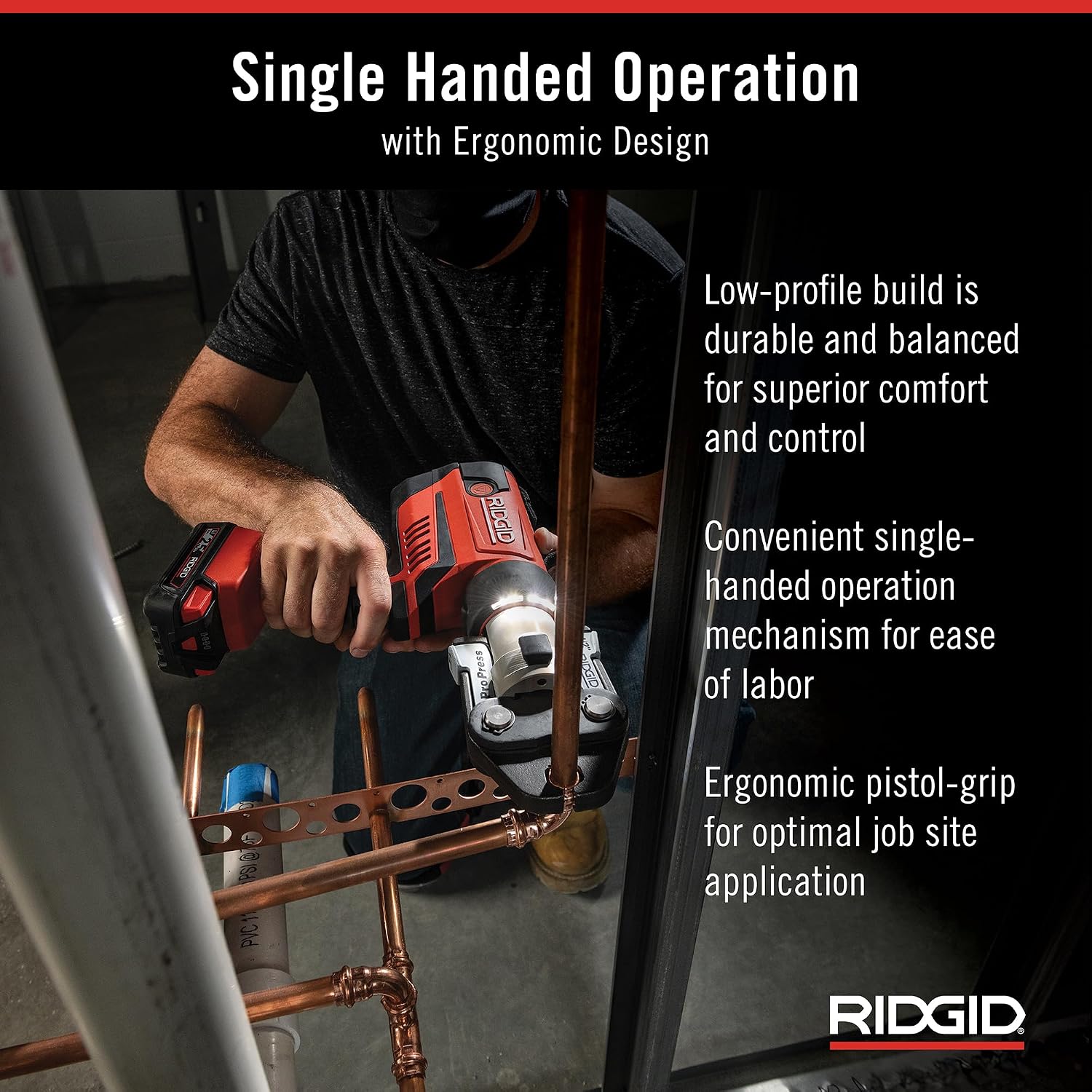 RIDGID 67058 RP 350 ProPress Pressing Tool and Battery Kit with ProPress Tool, 1/2' to 1' ProPress Jaws, 18-Volt Battery, Charger, and Case
