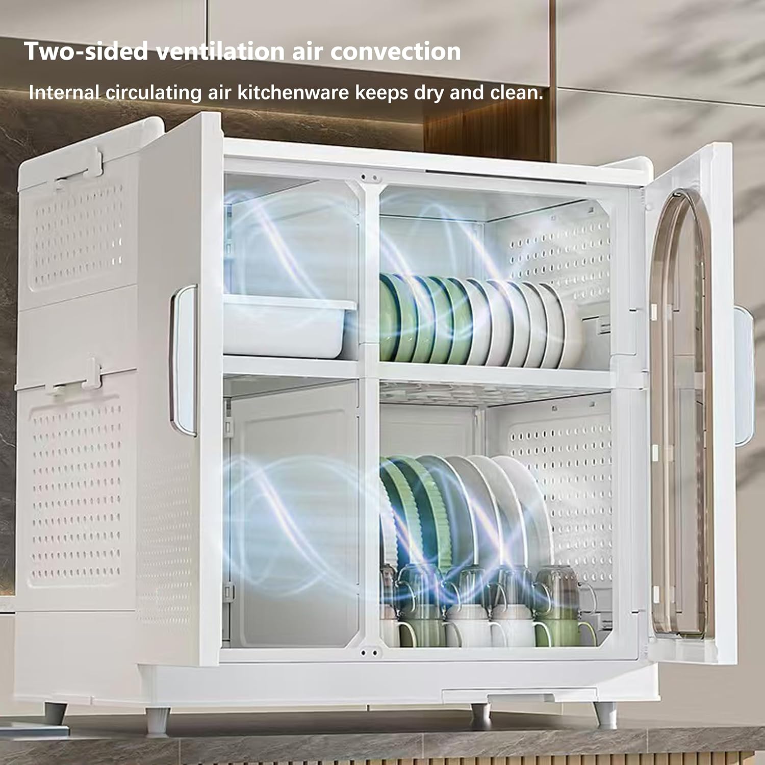 Kitchen Countertop with Drawers Dish Cabinet, Drainer Cabinet, Dual Door Design, Dustproof and Oil Resistant Multifunctional Kitchen Storage Cabinet (White-A)