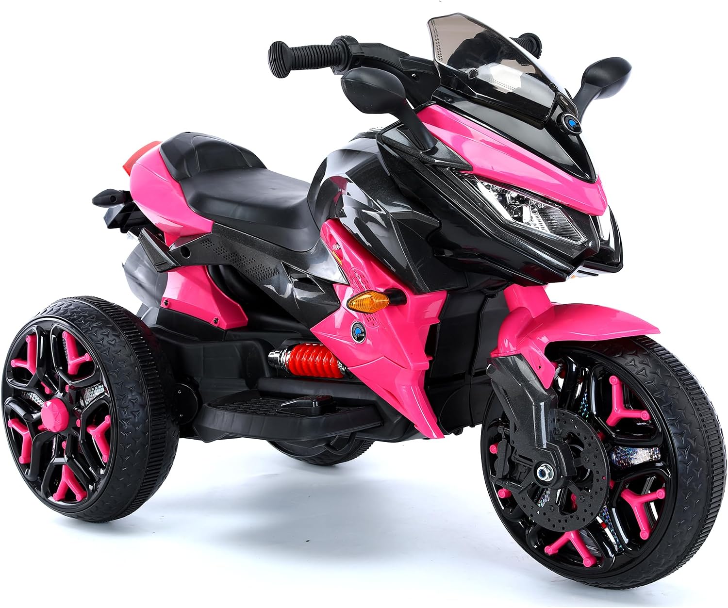 12V Kids Electric Motorcycle with Training Wheels | Plastic, PU seat, manual throttle, foot brake, USB, MP3, phone link, light-up wheels, ages 3-6, 45.3 W x 23.2 D x 28.7 H in