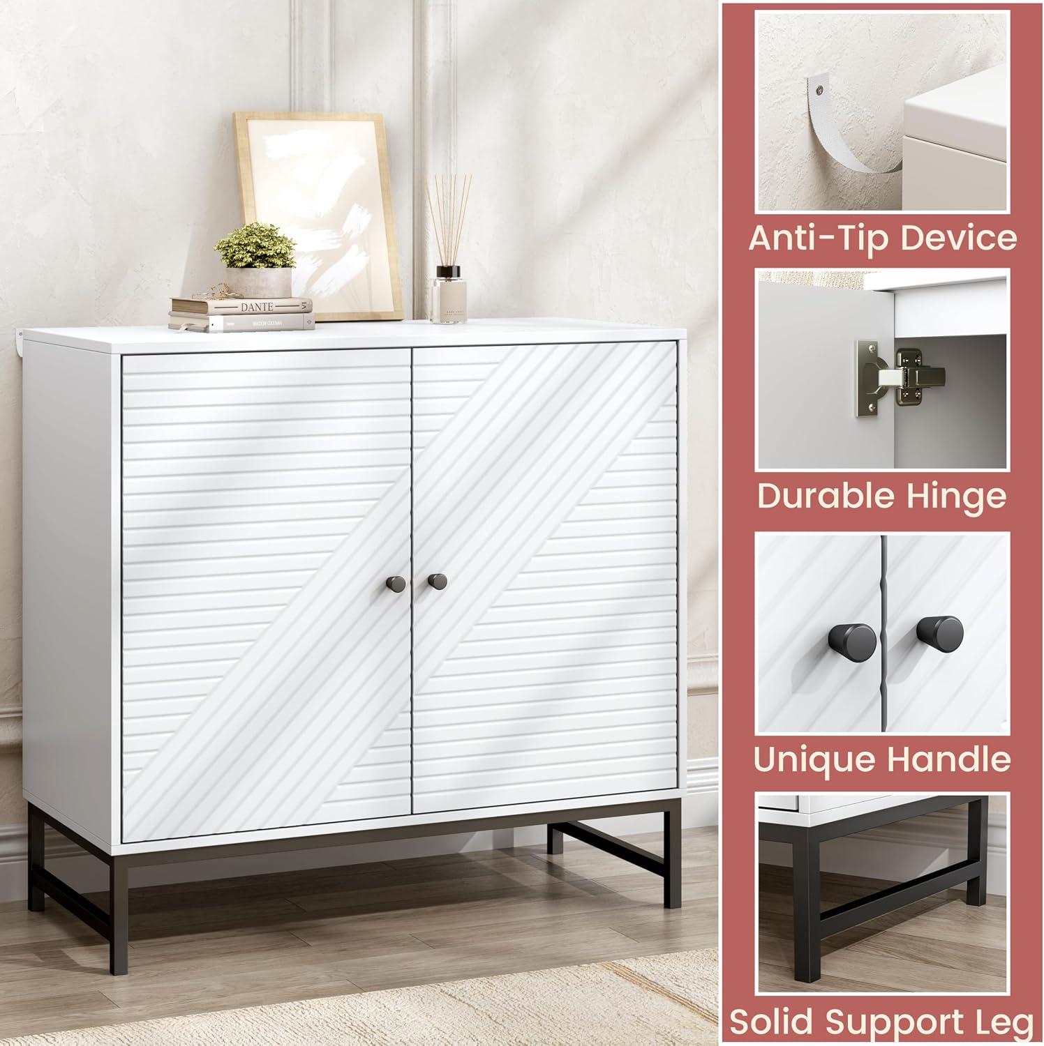 Storage Cabinet with Doors and Adjustable Shelf, Sideboard Buffet Cabinet with Storage, Console Table & Credenza for Living Room, Kitchen, Dining Room