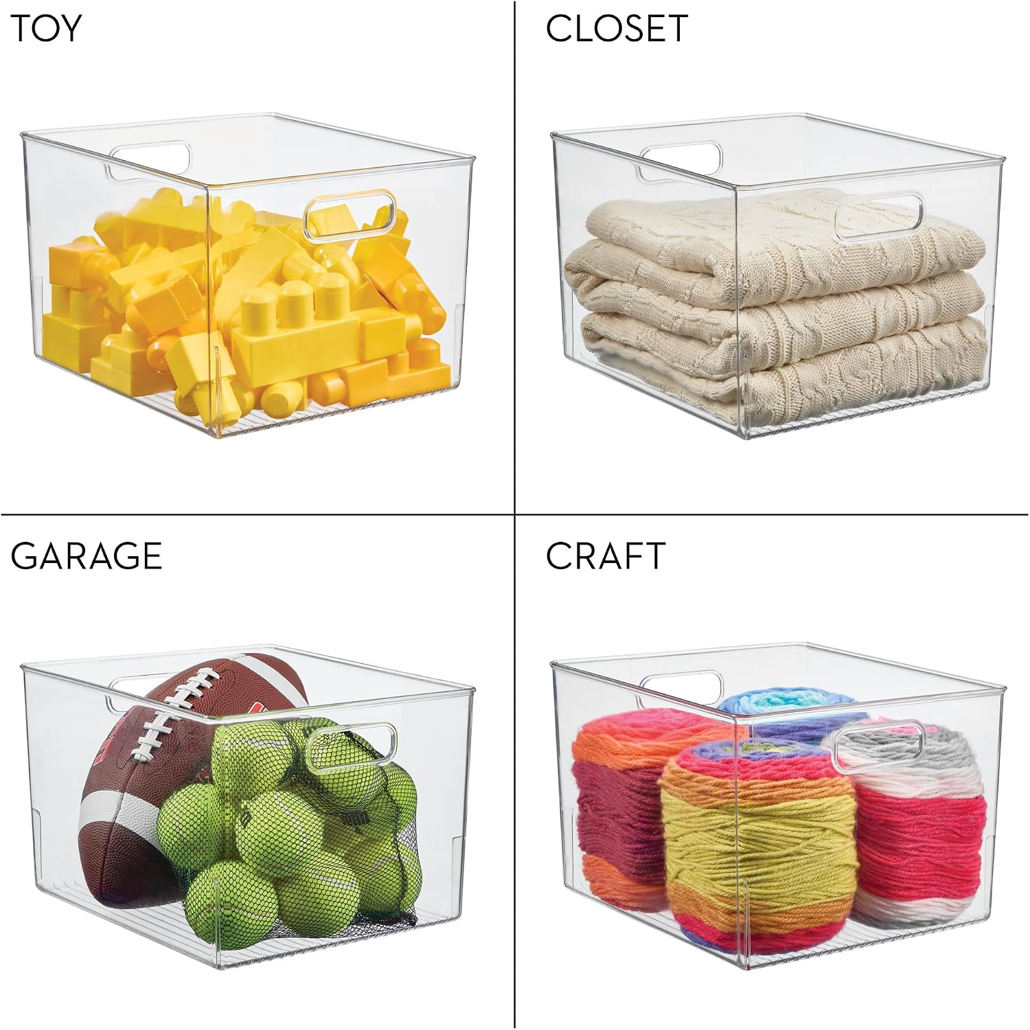 iDesign Storage Bins with Handles - Organize Kitchen, Bathroom, or Home Office - Set of 8 - Clear