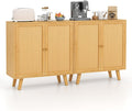 LOKO Bamboo Buffet Cabinet Set of 2, Boho Storage Sideboard with PE Rattan Doors, Freestanding Kitchen Cupboard, Coffee Bar Accent Cabinet for Living Room, Dining Room, Hallway, Natural (2)