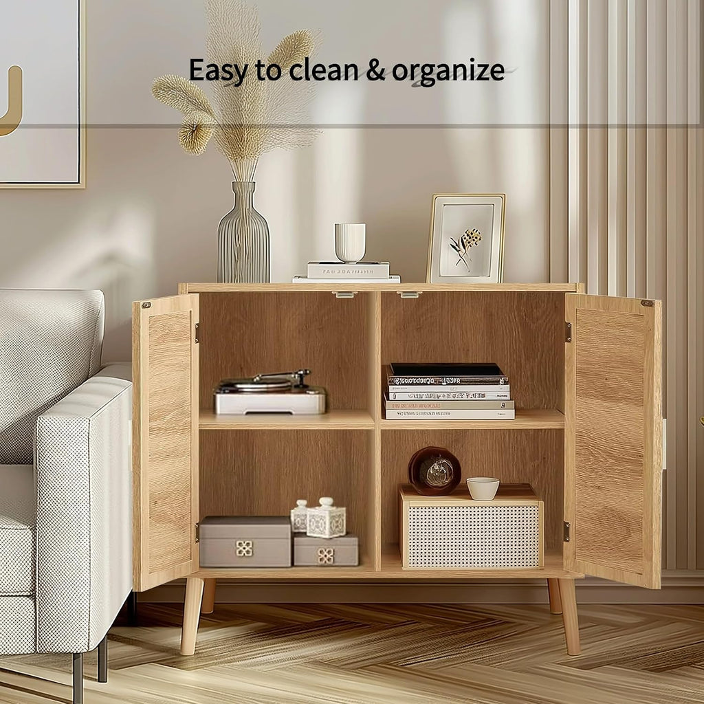 vistavie Buffet Cabinet with Storage, Accent Bathroom Floor Cabinets,Rattan Storage Cabinet with 2 Doors and 4 compartments for Storages,Sideboard Cabinets for Hallway, Entry, Living Room
