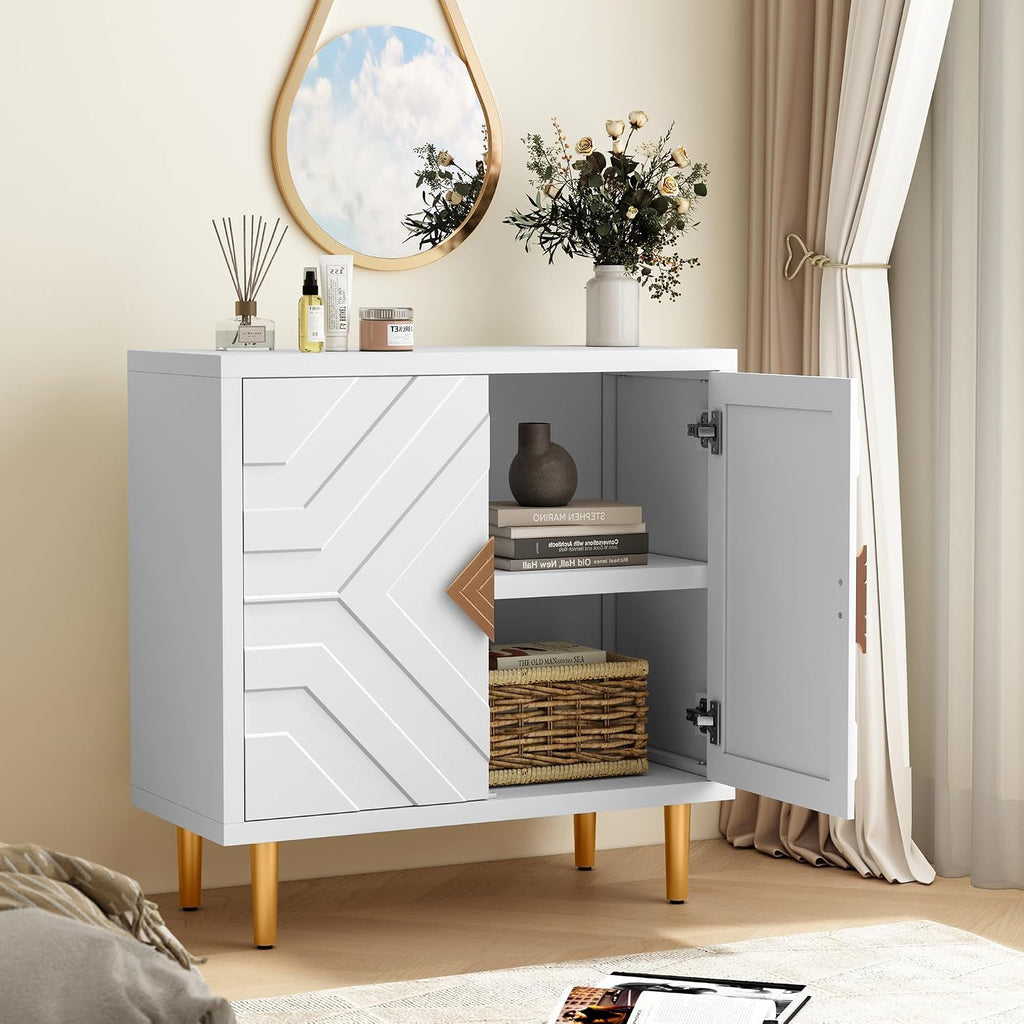 HLR Storage Cabinet with 2 Doors, Accent Cabinet with Decorative Embossed Pattern Doors, Buffet Cabinet Sideboard for Living Room, Kitchen, Dining Room, Hallway