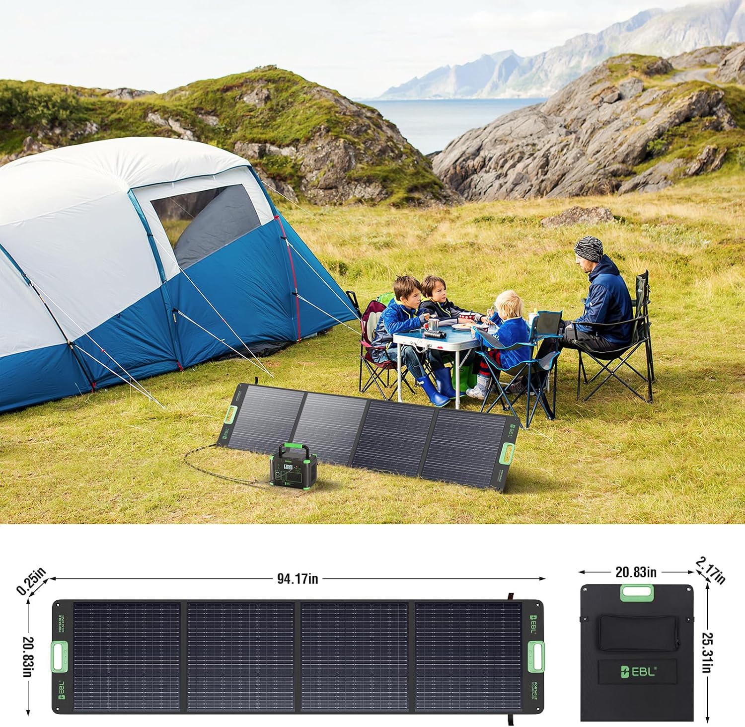 EBL 200W Portable Solar Panel High Efficiency Solar Power Panel for Home, RV, Camping, Marine, Off-Grid Applications, Weatherproof Solar Charging Solution