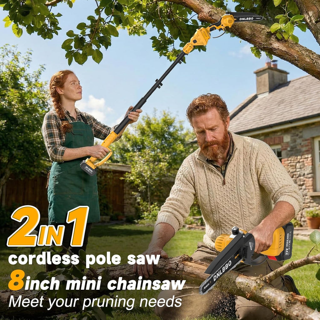 Electric Pole Saws for Tree Trimming, 8 Inch Brushless Mini Chainsaw with 9.5FT Extension Pole, 16Ft Reach, 4.0Ah Battery, Auto Oiling, Cutting speed 35FT/S, Tree Trimmer for Branch Limb Cut