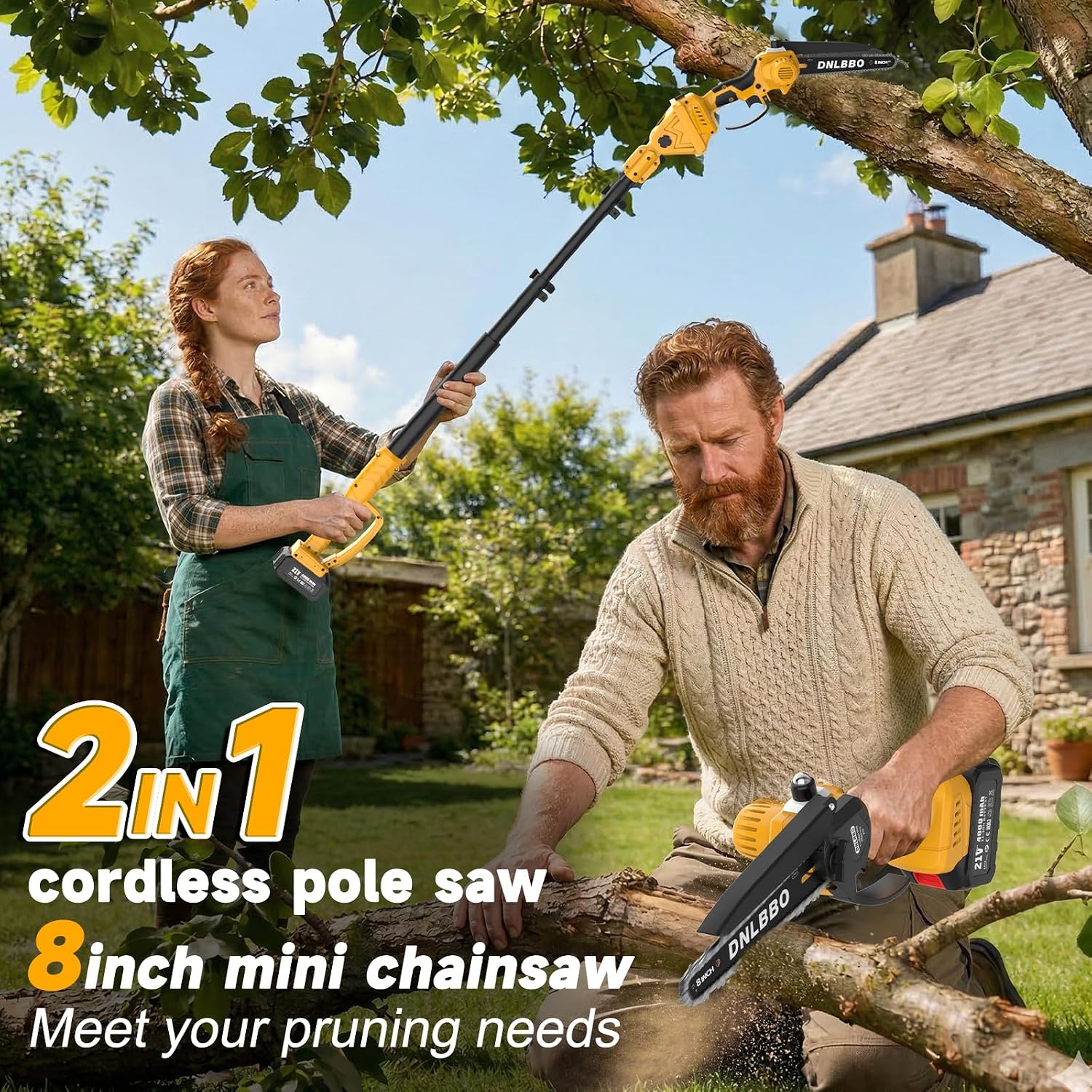 Electric Pole Saws for Tree Trimming, 8 Inch Brushless Mini Chainsaw with 9.5FT Extension Pole, 16Ft Reach, 4.0Ah Battery, Auto Oiling, Cutting speed 35FT/S, Tree Trimmer for Branch Limb Cut