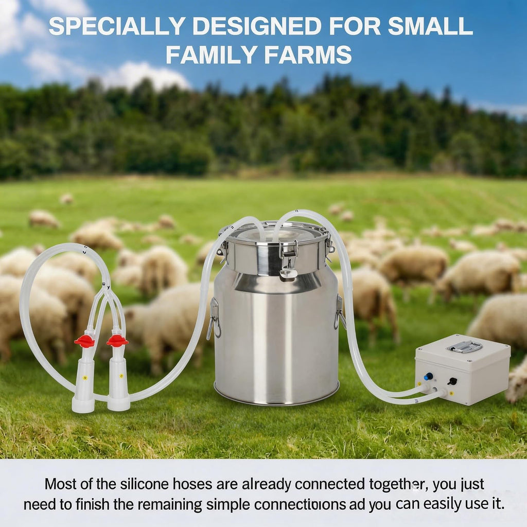 14L Goat Milking Machine, Rechargeable Battery Adjustable Pulse Vacuum Electric Goat Milking Machine,Portable Milking Machine,Individual Pulsation Adjustment, Udder Protection