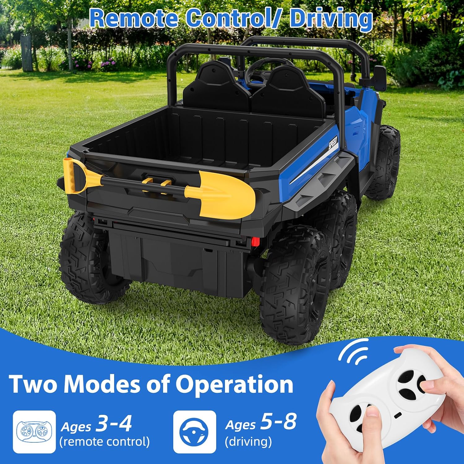 GarveeLife 24V 2 Seater Ride on Dump Truck with Remote Control for Big Kids, 4WD 6 Wheels Ride on Car w/Music Player & LED Lights, Ride Toy Gift for Kid