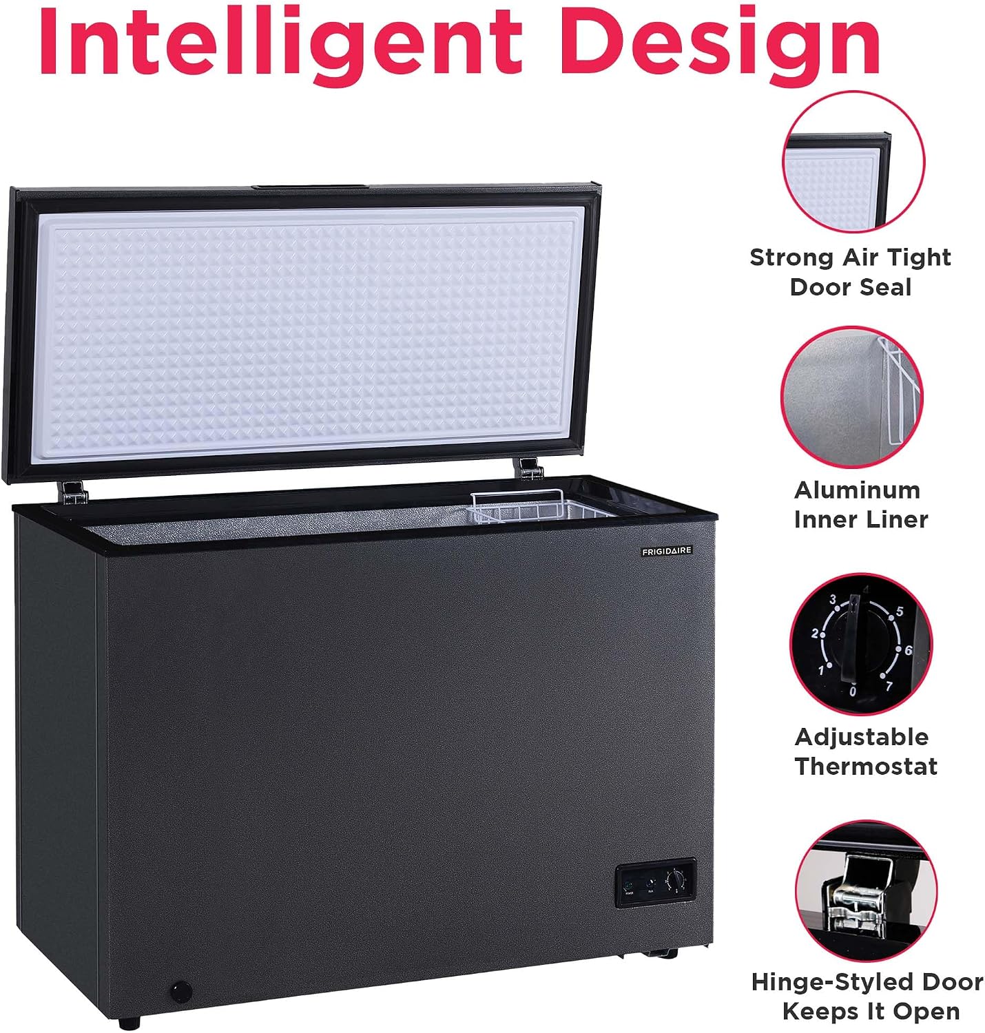 Frigidaire Chest Deep Freezer, 10 Cu. Ft. Capacity, Granita Rugged Design-Adjustable Thermostat-Removable Vinyl Coated Wire Basket-Easy Defrost Drain