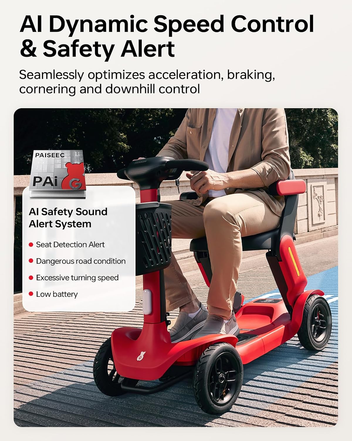 Paiseec Mobility Scooter S3 Pro 40 Miles, Airline Approved Mobility Scooter for Seniors, Intelligent Speed Control Foldable Mobility Scooters, 250W Powered All Terrain Mobility Scooters for Adults