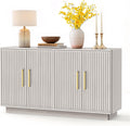 PAPROOS 55' Modern Fluted Sideboard Buffet Cabinet, Space-Saving Storage Credenza for Home Coffee Bar, 4-Door Accent Furniture with Adjustable Shelves for Clutter-Free Living (Beige Gray-1)