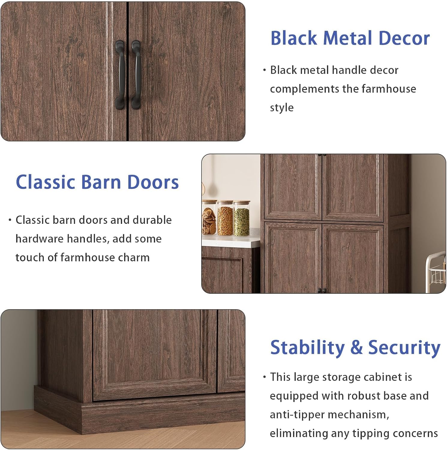 Tradare 71'' Tall Pantry Cabinet, Farmhouse Kitchen Pantry Storage Cabinet with Barn Door and Adjustable Shelves, Rustic Wood Freestanding Cupboard Storage Organizer for Kitchen, Dining Room, Brown