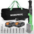WORKPROX Electric Ratchet Wrench 1/2' Set, 20V Cordless Ratchet Wrench Kit, 74Ft-lbs, 250RPM, Battery Powered Ratchet with LED Light, 2-Pack 2000mAh Batteries, 7 Sockets & 3' Extension Bar