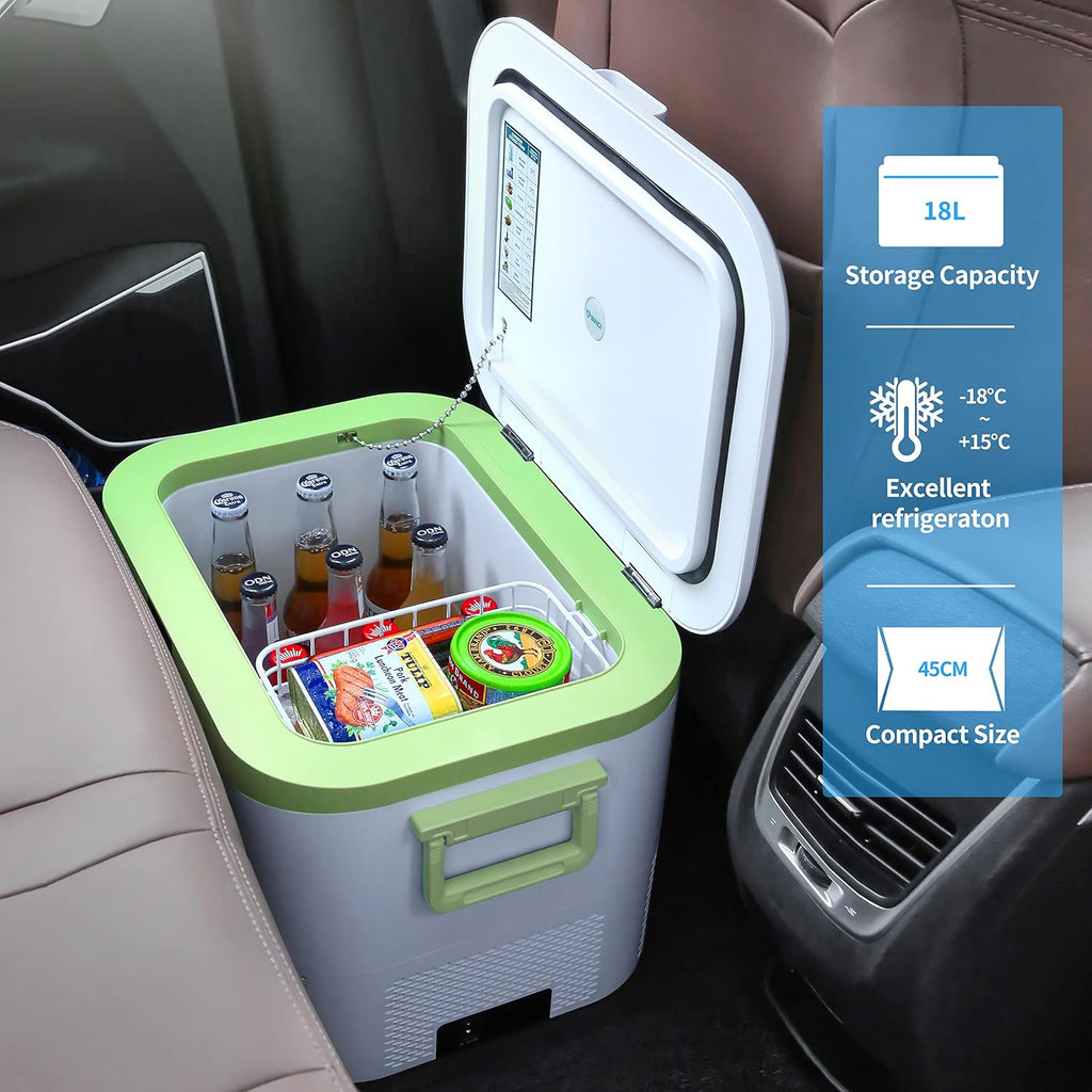 Megiu Car Fridge Portable 12V Refrigerator 19 Quart (18 Liter) 12 Volt Freezer Compressor Cooler 12V/24V DC 110～240 V AC for Truck Van RV Camper SUV and Home Use -18℃~+15℃