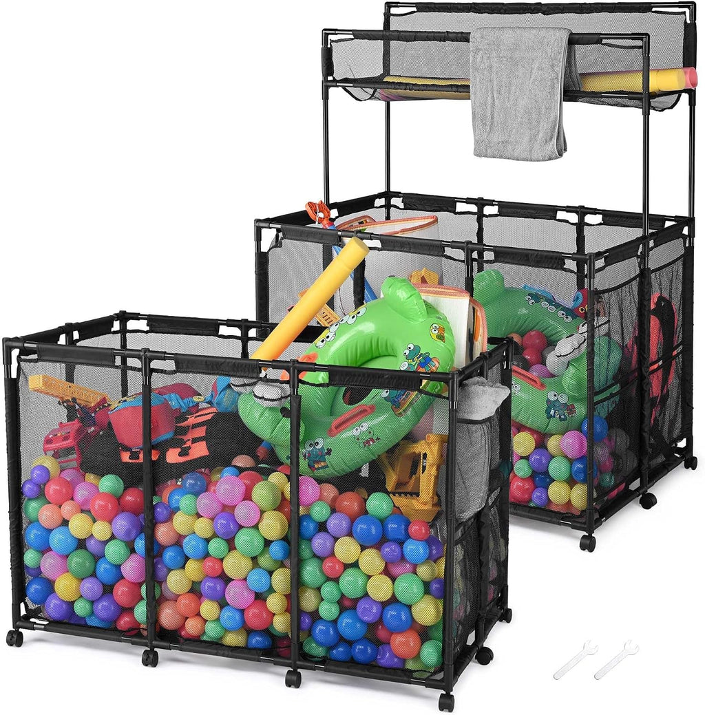 Yescom 2 Pack Pool Float Storage Bin Basket for Toy Raft Noodles Outdoor Metal Frame Mesh Net Rolling Organizer Cart Sturdy Large Black 2026
