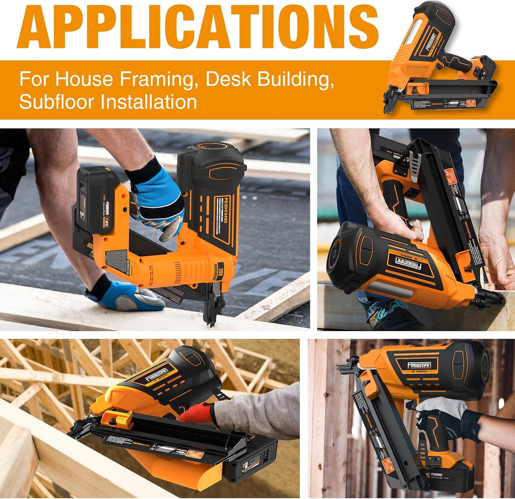 Freeman F20 20V Cordless Brushless Framing Nailer – 34-Degree, 3-1/2' Nails, Dual Mode, Depth Adjust, Includes 4.0Ah Lithium-Ion Battery, Charger, and Bag, PE20V3490