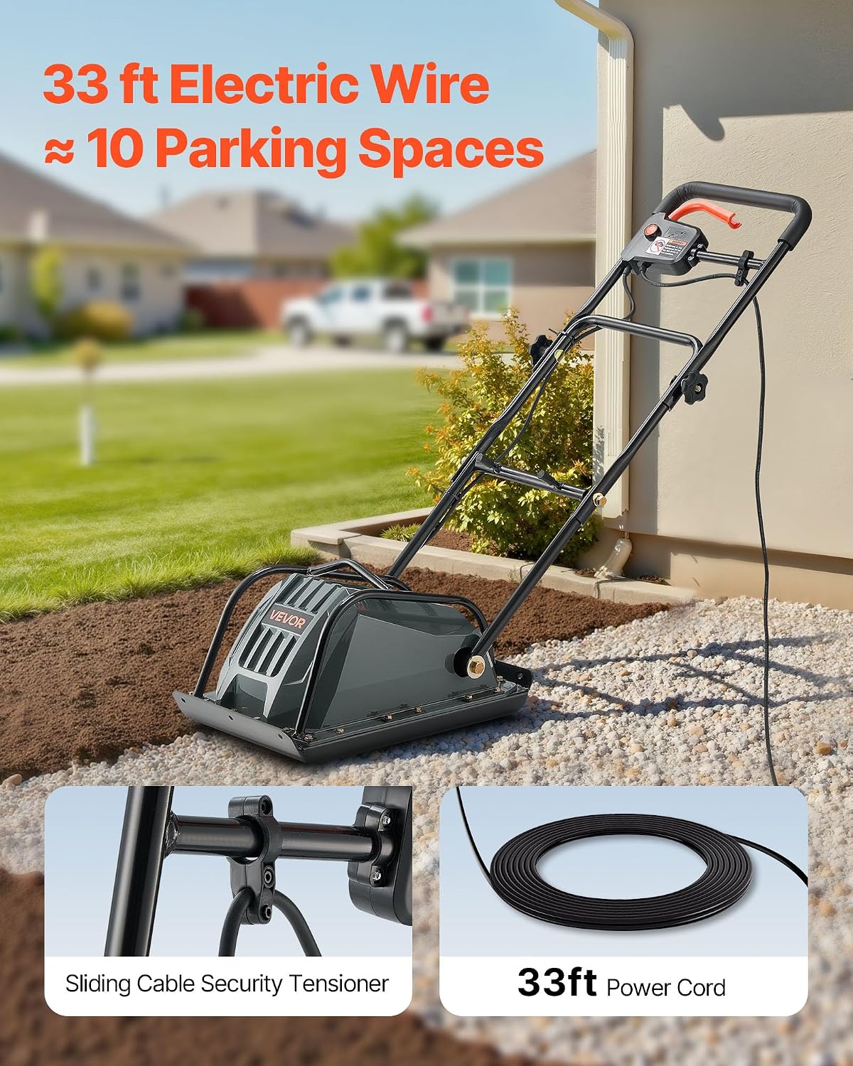 VEVOR Electric Plate Compactor, 130W Output Ground Rammer, 5 kN Force, 3.9 in Depth, 16 m/min Speed, 3304 sq.ft/h Efficiency, Gas Powered Soil Compaction Machine for Driveway, Pavement, Landscaping