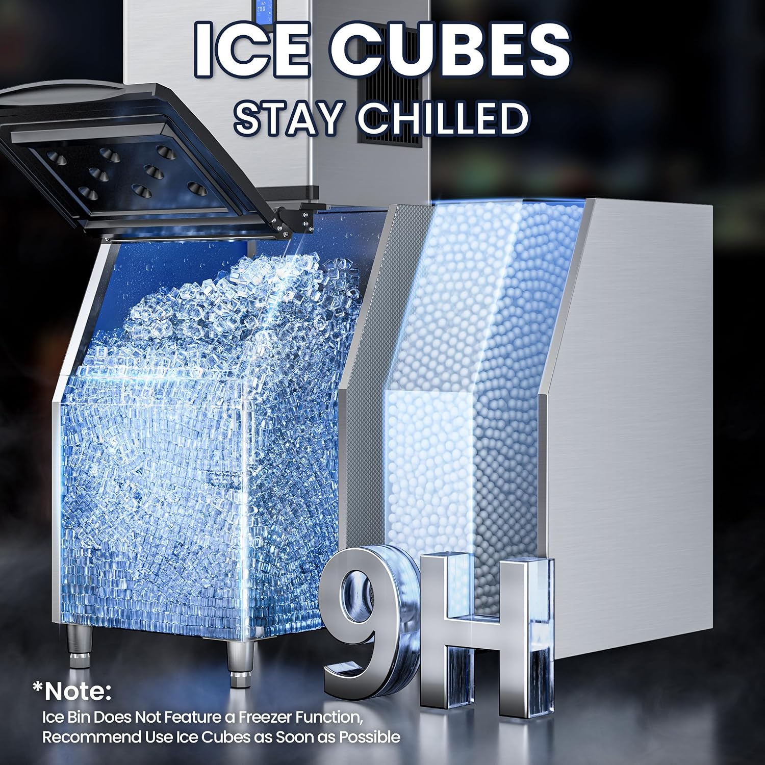Coolake Commercial Ice Maker Machine 550lbs/24H with 360lbs Storage, 22' Air Cooled Stainless Steel Industrial Ice Machine, Filter Reduce Water Scale up to 99% for Restaurant Hotel, DOE ETL Listed